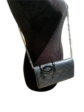 Black Leather CHANEL Wallet Series 11 w: Interlocking Logo Includes COA & Chain